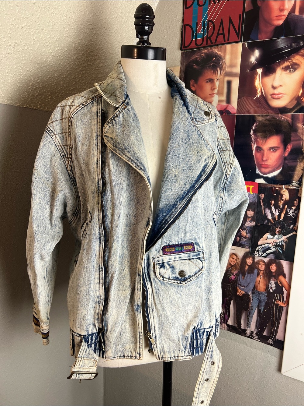 Cherokee Acid Wash Denim Bomber Jacket - Light Blue
